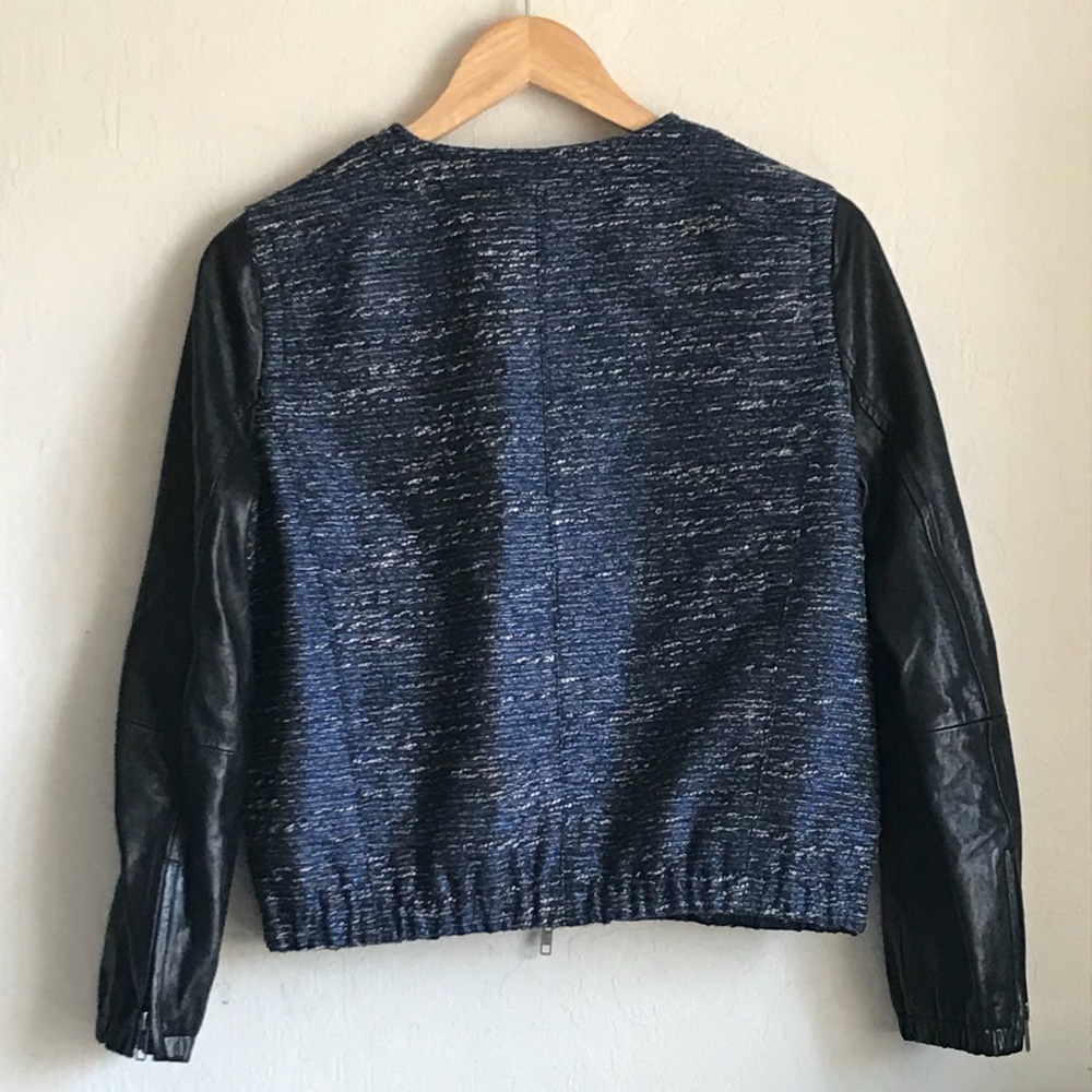 Madewell Metallic Blue Tweed Leather Sleeve Jacket - Picture 6 of 7